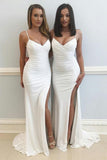 Spaghetti Straps Ivory Long Sheath Simple Elegant Bridesmaid