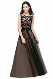 Lace Tulle Round Neck A Line Sleeveless Wedding Bridesmaid Long Evening Festive Party