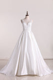 A Line Scoop Satin With Applique Wedding Dresses Open Back