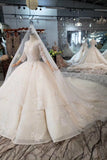 Ball Gown Lace Up Back Cathedral Train Wedding Dress