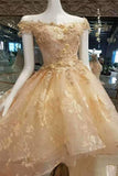 New Arrival Boat Neck A-Line Summer Prom Dresses Lace Up With Appliques