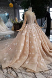 Ball Gown Wedding Dresses One Meter Train Scoop Top Quality Handmade Flowers