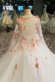 Elegant Scoop Neck Wedding Dresses Tulle A-Line Lace Up With Shoulder