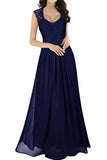 Elegant Sleeveless Round Neck Lace Dress Bridesmaid Party Festive Chiffon Long