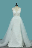 Lace V Neck Wedding Dresses Mermaid With Sash Court