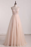 New Arrival Scoop Beaded Bodice Prom Dresses Tulle A