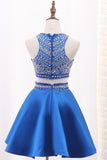 Homecoming Dresses A-Line Scoop Satin Beads&Sequins