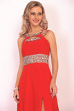 New Arrival Scoop Prom Dresses A Line Chiffon With Beads