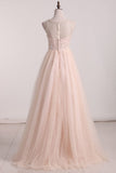 New Arrival Scoop Beaded Bodice Prom Dresses Tulle A