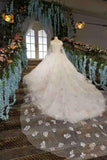 Floral Wedding Dresses A-Line Off The Shoulder A-Line Tulle Lace Up With Beads And