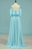 New Arrival A Line Chiffon With Slit Prom Dresses Sweep