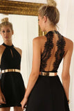 A Line/Princess Scoop Neck Black Homecoming Dresses Chiffon With Gold