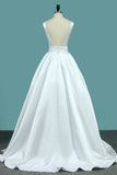 New Arrival Straps Satin Wedding Dresses With Sash/Ribbon Open