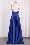 New Arrival Spaghetti Straps Satin A Line Evening Dresses With