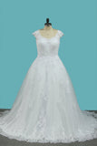 A Line Straps Wedding Dresses Tulle With Applique Sweep