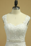 New Arrival Straps Tulle Column Wedding Dresses With Applique