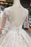 Ball Gown Wedding Dresses Scoop Half Sleeves Appliques 2 Meter