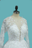 Luxurious A Line Lace Scoop Long Sleeves Wedding Dresses With Pearls Royal