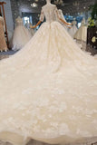 Luxury Wedding Dresses Off-The-Shoulder Top Quality Lace Long Train Half Sleeves Lace Up