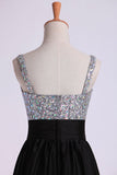 Prom Dresses Straps A Line Short/Mini Beaded Bodice With Pleated Waistband