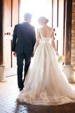 New Arrival V Neck Long Sleeves Tulle With Applique Wedding Dresses A