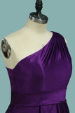 One Shoulder A Line Satin With Ruffles Short/Mini Bridesmaid