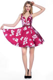 A Line V-Neck Short/Mini Satin Floral Homecoming Dresses