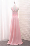 Scoop A Line Chiffon Bridesmaid Dresses With Ruffles And Slit