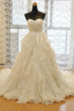 Sweetheart Wedding Dress A Line Organza With Beads And Ruffles