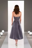 Bridesmaid Dresses A Line Sweetheart Satin Tea-Length Zipper