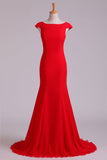 New Evening Dresses Mermaid Bateau Chiffon Sweep Train Open Back