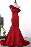 New Arrival One Shoulder Evening Dresses Mermaid Satin Sweep