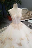 New Arrival Luxurious Scoop Neck Wedding Dresses Tulle Lace Up With Open Back Lace