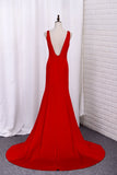 New Arrival Prom Dresses V Neck Spandex Mermaid Sweep