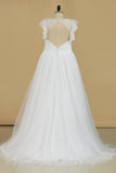 New Arrival V Neck Wedding Dresses Ruffled Bodice A Line Tulle & Lace Open