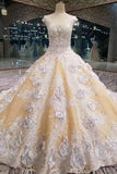 Floral Wedding Dresses Lace Up With Appliques And Crystals Scoop Neck