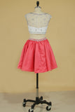 Two-Piece Bateau Homecoming Dresses A Line Satin With Beads