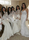 Long Sleeve Mermaid High Neck Ivory Bridesmaid Dress with Lace,Wedding Party STA20486