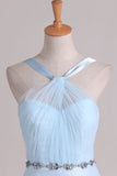 Tulle Straps Bridesmaid Dresses A Line With Ruffles And Beads Floor