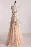 New Prom Dresses Beaded Bodice And Tulle Skirt V-Neck