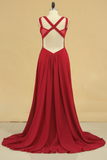 A Line Scoop Chiffon Bridesmaid Dresses Burgundy/Maroon Sweep Train