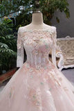 New Arrival Pink Wedding Dresses Lace Up Long Sleeves With Appliques And Beading Lace