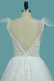 A Line Spaghetti Straps Wedding Dresses Tulle & Lace With Applique Court