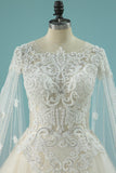 Luxurious Scoop Wedding Dresses A Line Tulle With Appliques And Beading Royal