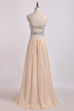 Sweetheart A Line Prom Dresses Chiffon With Slit&Beads Floor