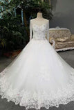 Long Sleeves Wedding Dresses Scoop Neck Neck With Appliques Lace Up