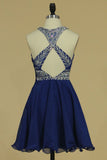 Halter Homecoming Dresses A Line/Princess Tulle & Chiffon Beaded Bodice