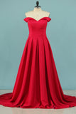 A Line New Arrival Off The Shoulder Elastic Satin Evening Dresses Zipper