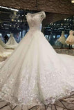 High-End Handmade Tulle Wedding Dresses A Line With Beads Rhinestones Royal Train Lace