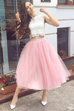 Two-Piece Homecoming Dresses Bateau A Line Tulle & Lace Tea